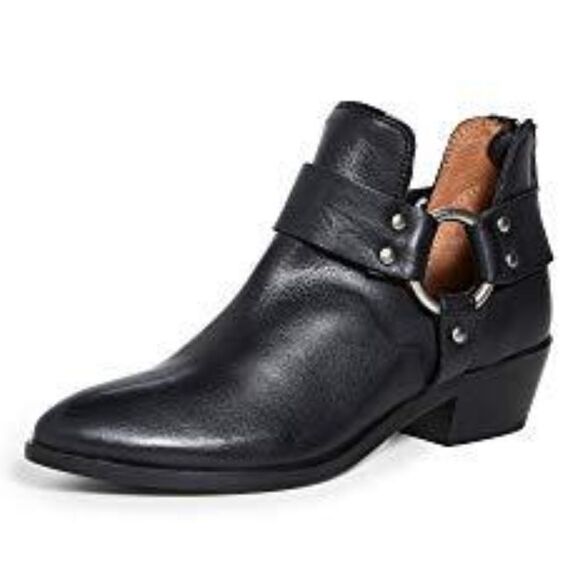 Frye Ray Harness Back Zip Black Size 7.5 Stacked Block Heel - Picture 1 of 17